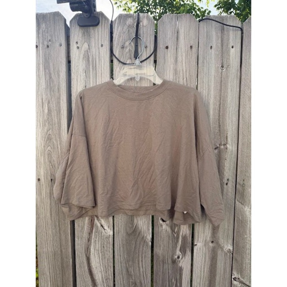 Boxy Cropped Streetwear Boohoo T-Shirt Womens Large Taupe Brown - Picture 2 of 4